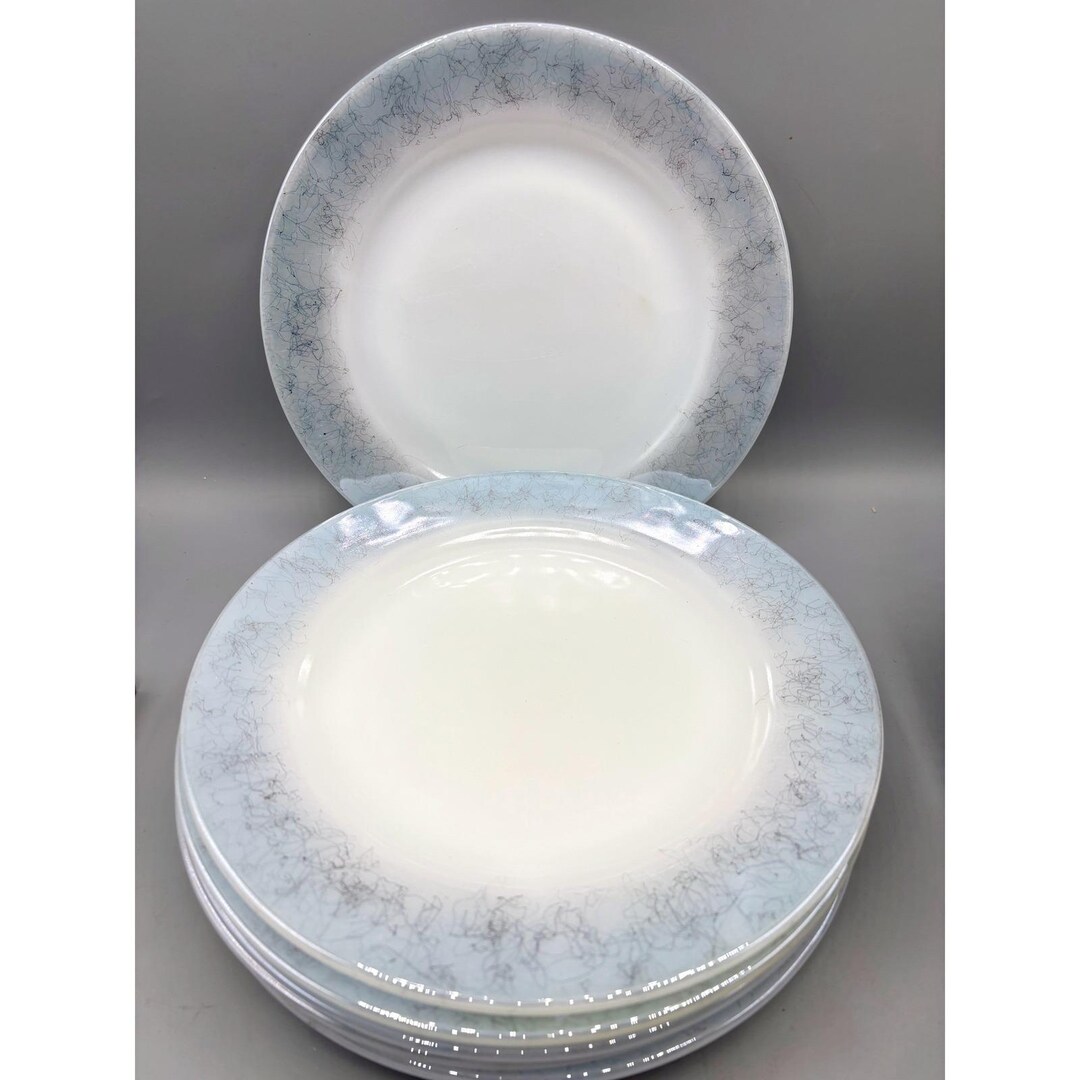 Vtg Federal Glass Drizzle Milk Glass Dinner Plates Set of 7 Iridescent ...