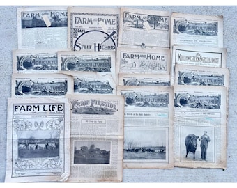 Lote de 16 revistas antiguas sobre la vida en la granja y la agricultura, de 1905-1907. Material efímero antiguo.