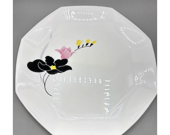 Bandeja octogonal floral Arcopal France Anais de cristal opalino blanco vintage