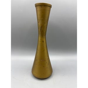 Vtg Brass Vase With Etched Floral Design India