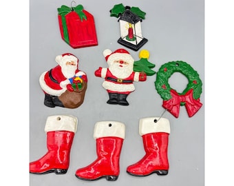 90年代のヴィンテージ手彫り木製クリスマスオーナメント、塗装済み