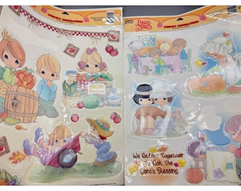 Precious Moments Thanksgiving Harvest raamstickers set van 2 vellen, herbruikbaar.