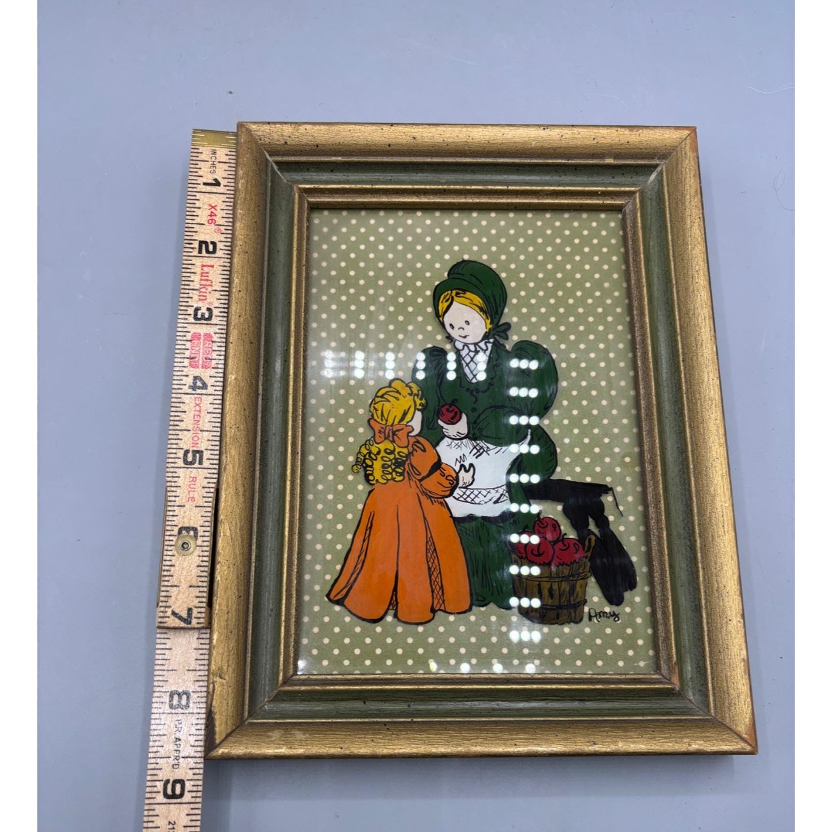 ヴィンテージ リバース ハンドペイント ガラスアート 木製フレーム付き