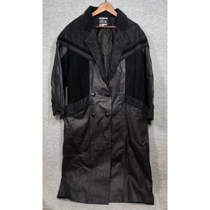 Abrigo largo de cuero negro G-III vintage para mujer, talla M, de ante con estampado paisley.