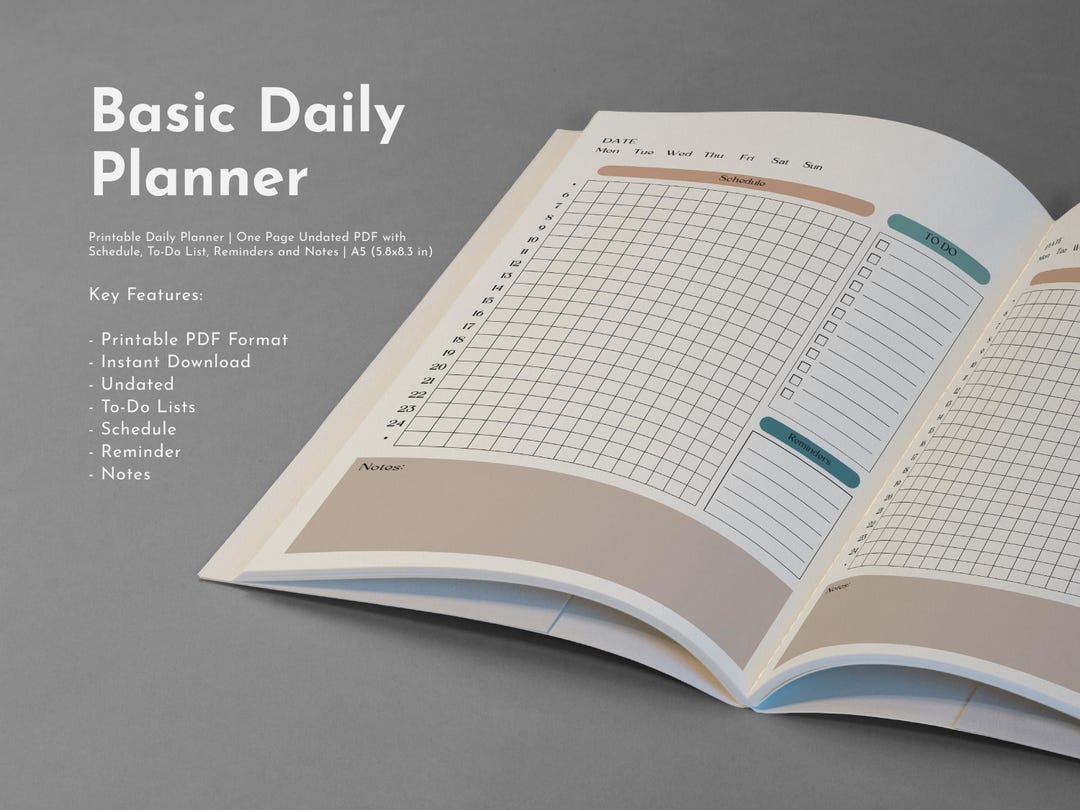Perfect Daily Planner Printable One Page Undated PDF With Schedule, To ...