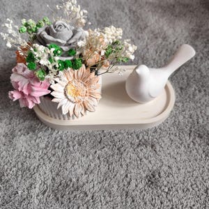 Boho Decor Set with Dried Flowers, Handmade Pot and Ceramic Bird