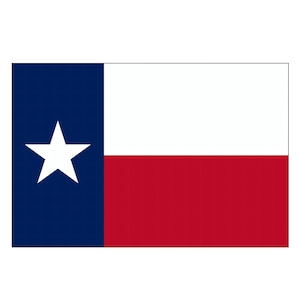 Könnte beinhalten: Die Flagge von Texas, mit einem blauen vertikalen Streifen mit einem weißen Stern, einem weißen horizontalen Streifen und einem roten horizontalen Streifen. Der Stern ist im blauen Feld zentriert, und die Flagge ist rechteckig.