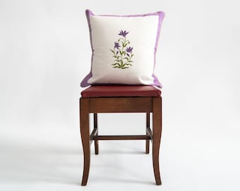 Purple Floral Botanical Study Blockprint Pillow