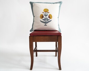 Blue Poppy Floral Botanical Blockprint Pillow