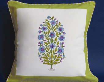 Green Floral Botanical Study Blockprint Pillow