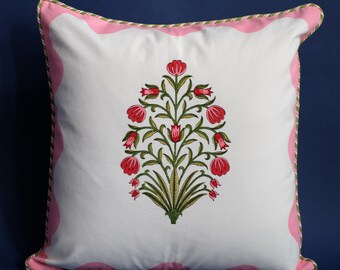 Pink Scallop Flora Blockprint Pillow
