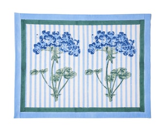 Blue Hydrangea Floral Botanical Blockprint Placemat
