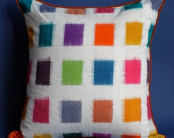 Travesseiro Technicolor Multi-Square Ikat Designer, 20x20, Travesseiro Boho Ikat, Capas de Almofadas Modernas