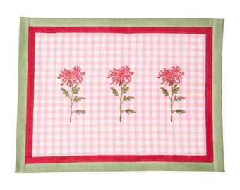 Dahlia Gingham Floral Botanical Blockprint Placemat