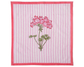Pink Hydrangea Floral Botanical Blockprint Napkins, Set of 4