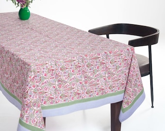 Pink Arch Maximalist Floral Botanical Blockprint Tablecloth