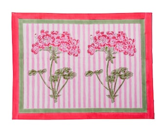 Pink Hydrangea Floral Botanical Blockprint Placemat