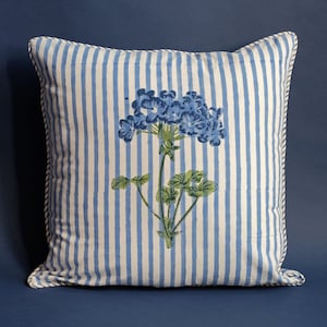 Blue Hydrangea Block Print Pillow Covers, Designer Pillow Cover, Hand Blocked Cushion Cover, Decorative Pillow Color
