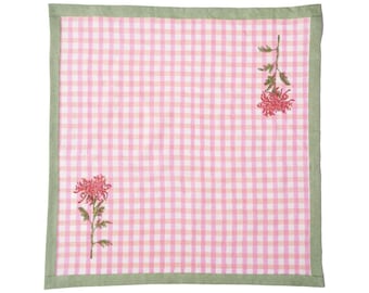 Dahlia Gingham Floral Botanical Blockprint Napkins, Set of 4
