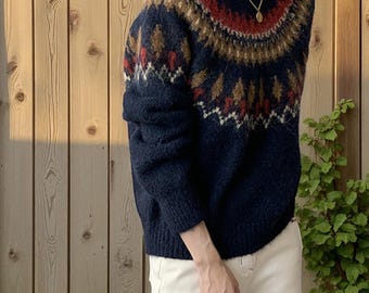 Pull en laine en tricot jacquard : pull oversize style rétro chic grand-père