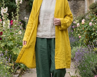 Linen Cotton Open Summer Cardigan: Boho Coverup Layering Robe Jacket