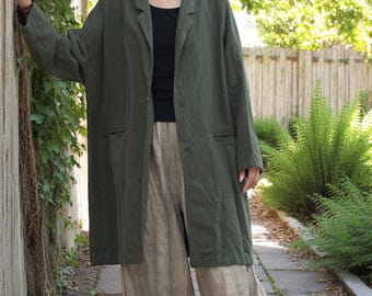 Linen Blend Kimono Jacket: Blazer Style Coat for Autumn Winter Layering