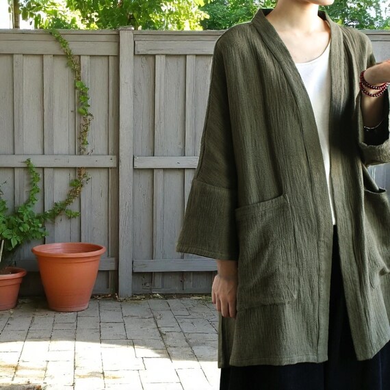 Veste Kimono Femme En Lin Et Coton - Taille Unique, Style Évasé, Neuf Avec Étiquettes
