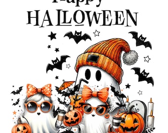 Lindo divertido fantasma espeluznante Png, café de Halloween png, 10+ Halloween retro, paquete de imágenes prediseñadas de fantasmas de Halloween de acuarela, café de imágenes prediseñadas de calabaza