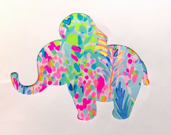 Mew made to order Elephant Pillow made with Lilly Pulitzer Multi Catch the Wave fabric
