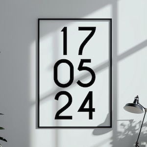 Impresión de fecha personalizada, arte de pared con año personalizado, letrero de fecha para bodas, aniversarios y cumpleaños, impresión única de número de año, decoración del hogar