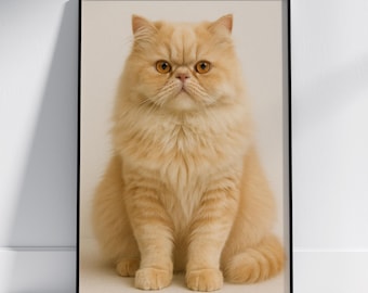 Retrato de gato persa, arte felino de pelo largo y esponjoso, impresión de pared para mascotas, decoración del hogar, arte infantil
