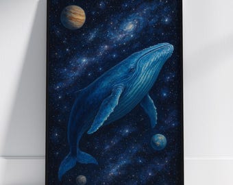 Space Whale Wall Art, Cosmic Ocean Illustration, Celestial Whale Galaxy Print, Surreal Starry Decor