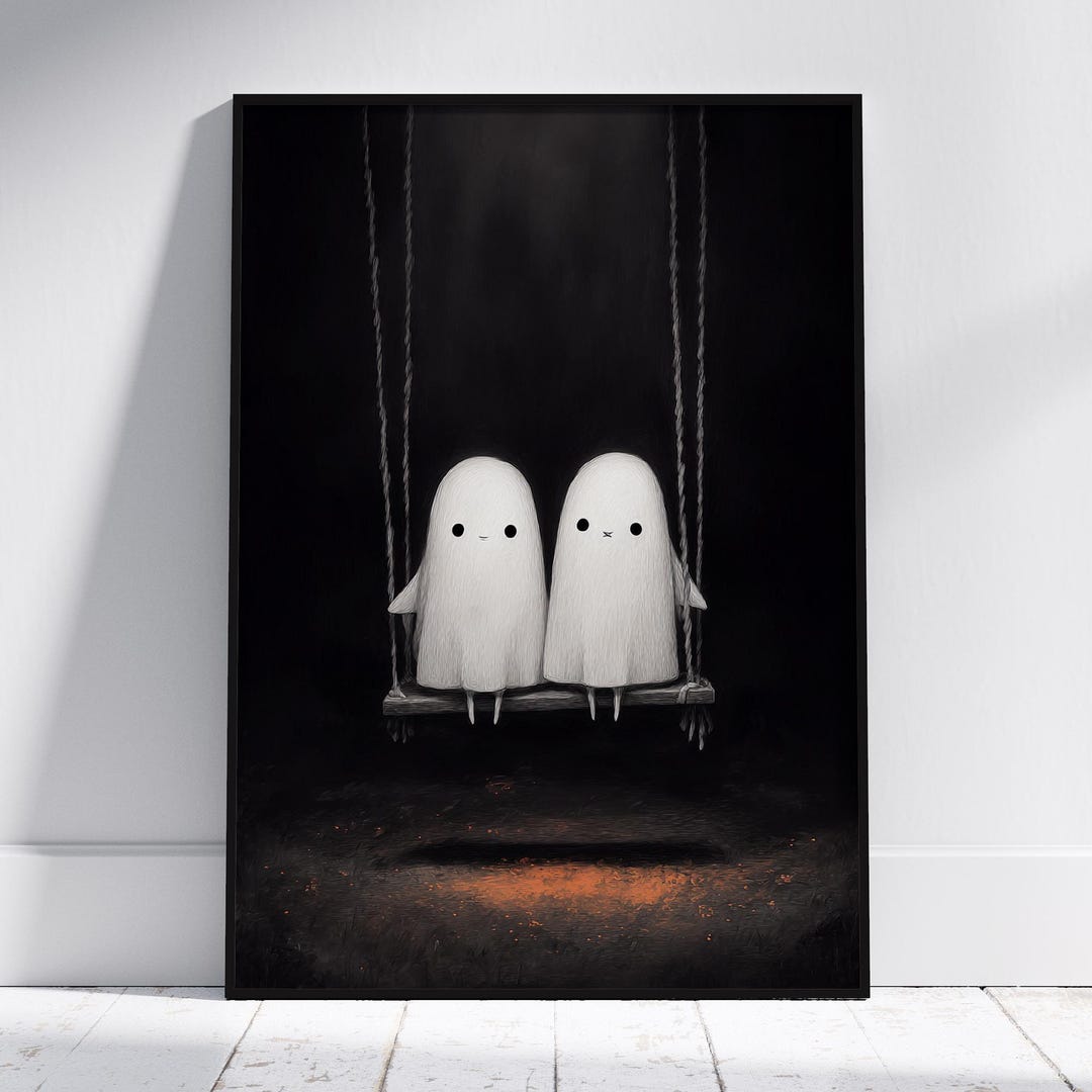 Cute Ghost Art Print, Spooky Kawaii Wall Art, Ghost Couple Poster ...