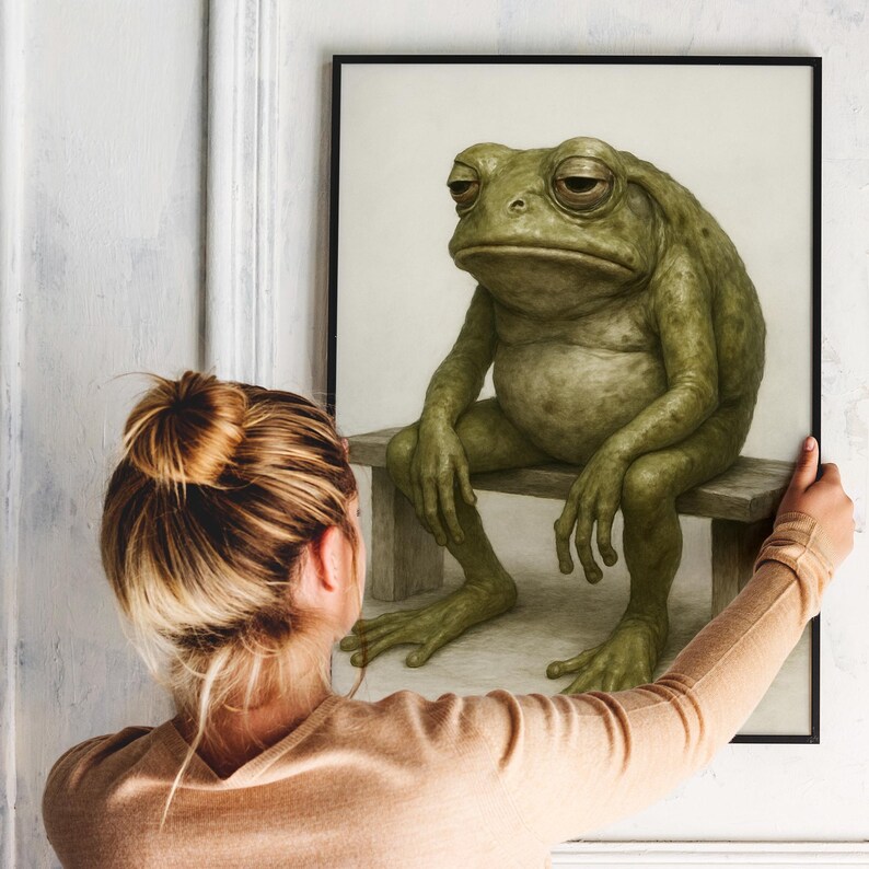 Sad Frog Wall Art, Whimsical Animal Illustration, Vintage Storybook ...