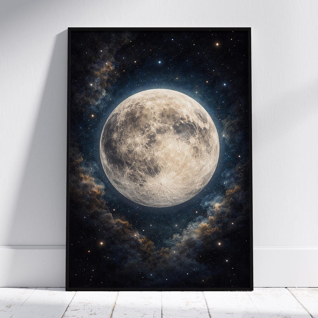 Full Moon Galaxy Wall Art, Celestial Space Poster, Night Sky Decor ...