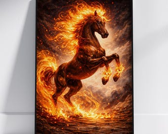 Year Of The Fire Horse 2026 Wall Art Print, Eastern Zodiac Horse Artwork, Chinese New Year Decor, Mythical Fire Stallion Digital Art
