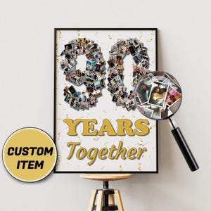 Regalo de 90.º aniversario, collage de fotos de 90 años, collage de aniversario personalizado, arte de collage, celebración de 90 años, regalo de aniversario personalizado