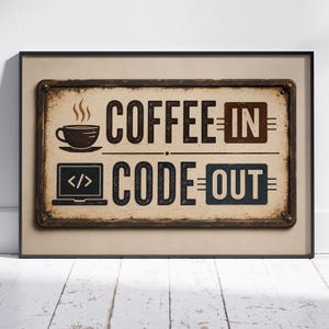 Programmerare kaffeskylt, kodningsväggkonst, utvecklare skrivbordsdekor, vintage kontorstryck, programmerare gåva