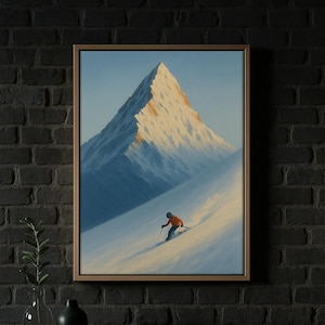 Skiing Mountain Artwork, Ski Wall Art, Winter Sports Poster, Winter Wall Decor, Adventure Style Home Decor, Alpine Skier Decor, Snowy Art
