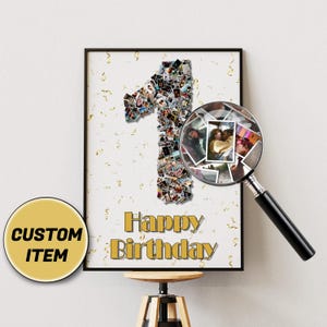 Collage photo personnalisé pour 1er anniversaire, cadeau photo personnalisé d'un an, décoration de fête d'anniversaire, souvenir de premier anniversaire, tableau mémoire
