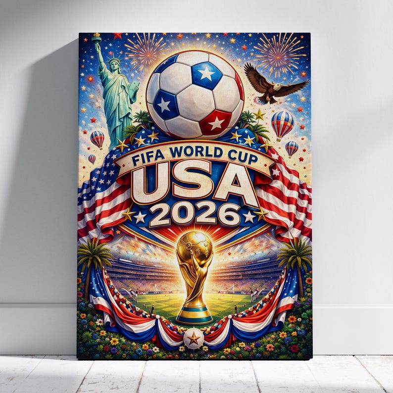 FIFA World Cup 2026 USA Poster, American Soccer Art, Patriotic Football