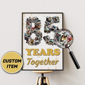 Regalo de 85.º aniversario, collage de fotos de 85 años, collage de aniversario personalizado, arte de collage, celebración de 85 años, regalo de aniversario personalizado
