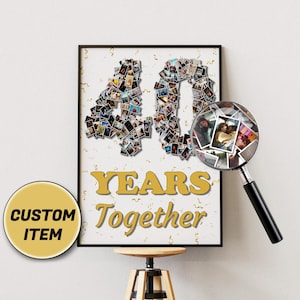 Regalo de 40.º aniversario, collage de fotos, collage de números, collage de imágenes, 40.º aniversario, collage de aniversario, regalo personalizado