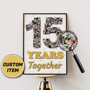 Regalo de 15.º aniversario, collage de fotos personalizado, collage de 15 años, arte de collage personalizado, 15 años juntos, regalo de aniversario