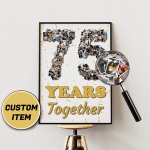 Collage de fotos del 75.º aniversario, regalo de 75 años juntos, collage de aniversario personalizado, arte de collage personalizado, obra de arte de collage de 75 años