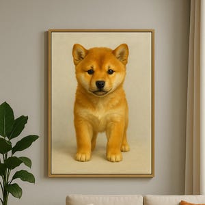 柴犬の子犬のウォールアートプリント、かわいい犬のデジタルペインティングホームデコレーション、愛らしい柴犬の子犬のアートワーク、犬好きへのギフト、犬のポスター、ウォールデコレーション