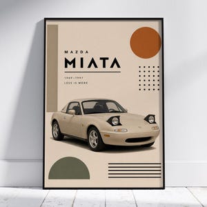 Mazda Miata Poster, Beige Car Wall Art, Vintage Roadster Print, Automotive Decor, JDM Artwork