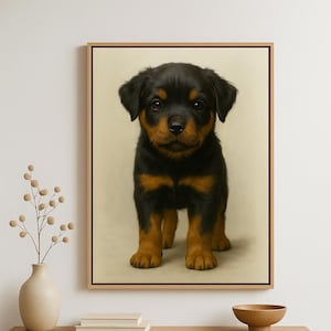 Rottweiler Puppy Wall Art, Cute Dog Digital Download, Pet Portrait Printable Artwork, Nursery Animal Painting, Canine Home Decor, Dog Print