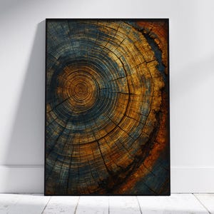 Abstracte boomringen kunst aan de muur, rustieke houtstructuurprint, natuurhuisdecor, modern minimalisme