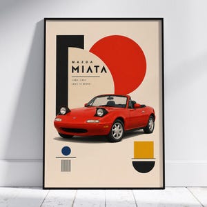 Mazda Miata NA poster, rode auto muurdecoratie, klassieke roadster print, JDM auto kunstwerk